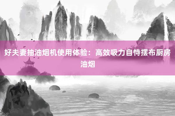 好夫妻抽油烟机使用体验：高效吸力自恃摆布厨房油烟