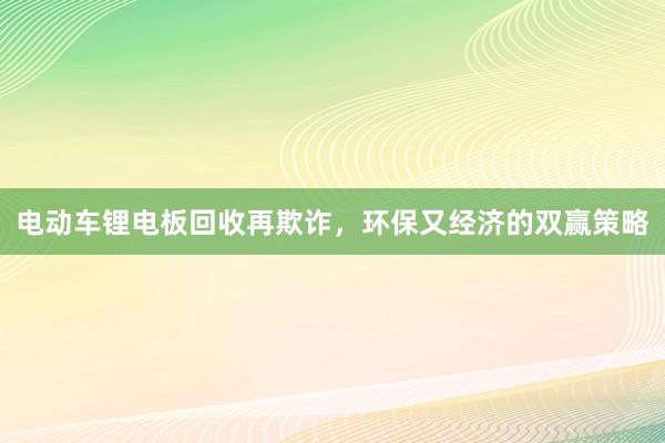 电动车锂电板回收再欺诈，环保又经济的双赢策略